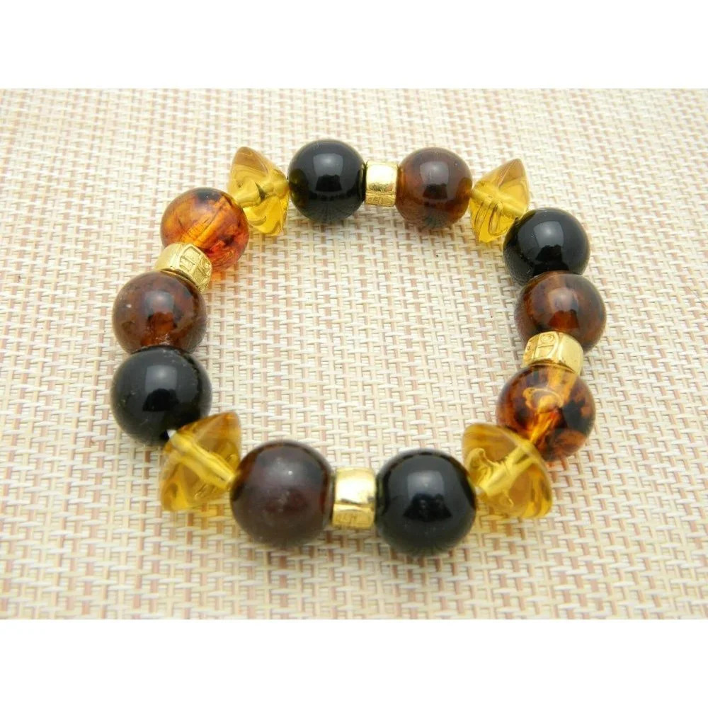 LC LIZ CLAIBORNE Faux Amber Acrylic Beaded Bead Stretch Bracelet